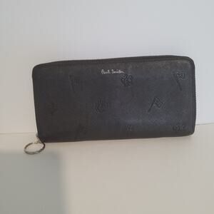 Paul Smith Black Leather Zip‎ Around Card Bill Large Wallet Long Designer